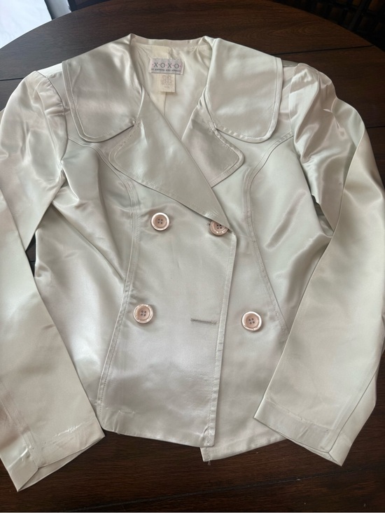 XOXO Jackets & Blazers - Vintage XOXO Women's Double-Breasted Satin Blazer in Pale Silver